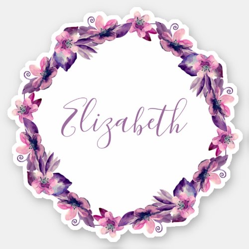 Watercolor pink and purple flowers Botanical name Sticker