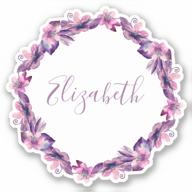 Watercolor pink and purple flowers. Botanical name Sticker (Front)