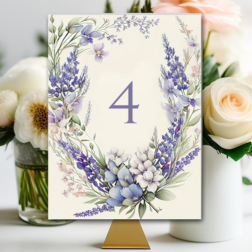 Watercolor Pink and Purple Flowers Wedding  Table Number