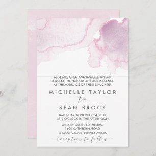 Watercolor Pink and Purple Formal Wedding Invitation