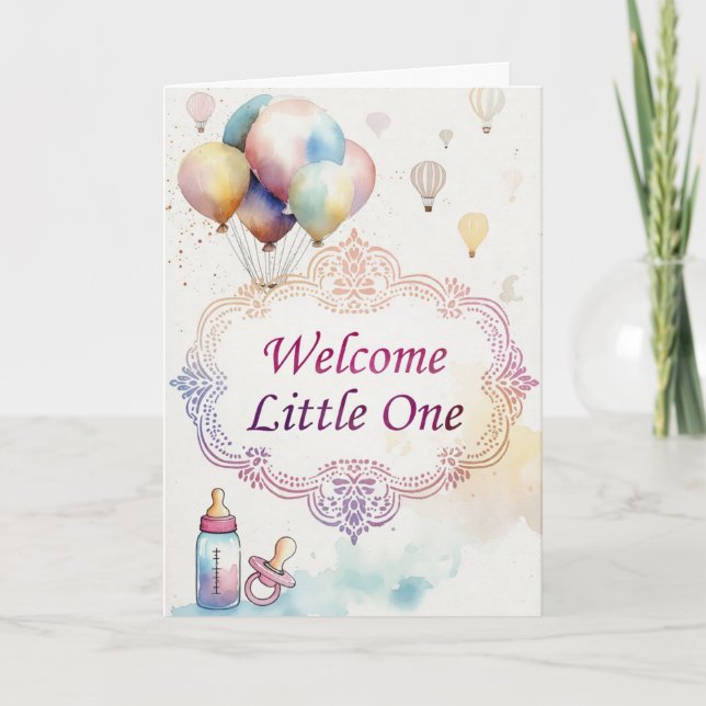 Watercolor Pink and Purple Frame Baby Shower Card (Front)
