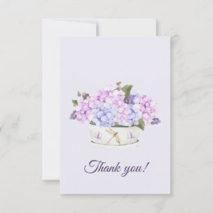 Watercolor Pink and Purple Hydrangea Flowers Thank You Card