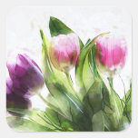Watercolor Pink And Purple Tulips Sticker at Zazzle