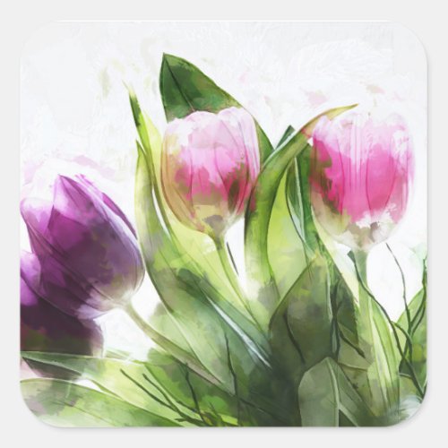 Watercolor Pink and Purple Tulips Sticker
