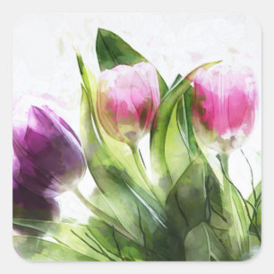 Watercolor Pink and Purple Tulips Sticker