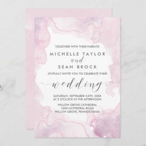 Watercolor  Pink and Purple Wedding Invitation