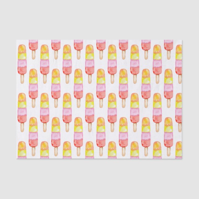 Watercolor Pink and Red Popsicles Tissue Paper (Front)