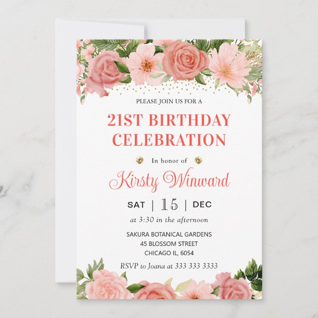 Watercolor Pink and Red Roses Birthday Invitation (Front)