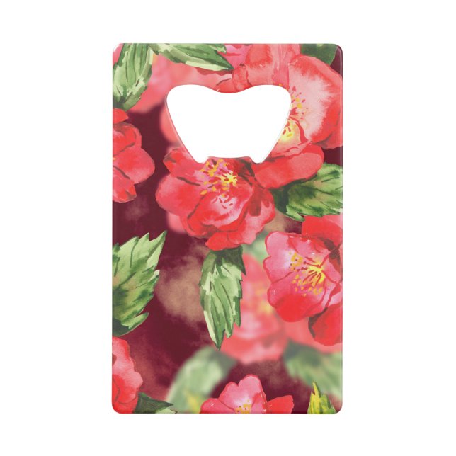 Watercolor Pink and Red Roses Credit Card Bottle Opener (Front)