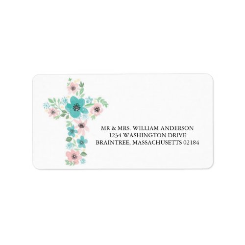Watercolor Pink and Teal Flower Cross Label