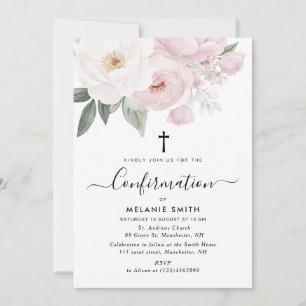 watercolor pink and white floral confirmation invitation