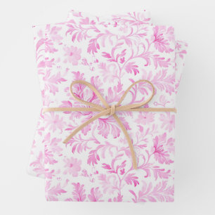 Watercolor Pink and White Floral Wrapping Paper Sheets