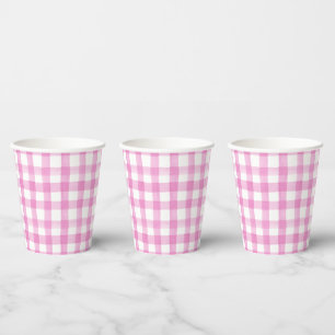 Watercolor Pink and White Gingham Paper Cups
