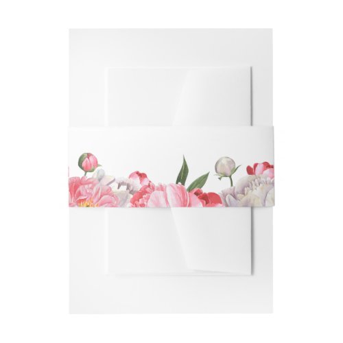 Watercolor pink and white peonies  invitation belly band