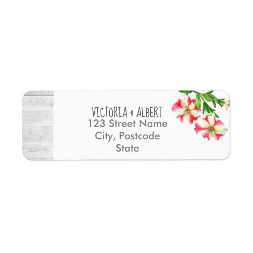 Watercolor Pink and White Petunias Floral Wedding Label