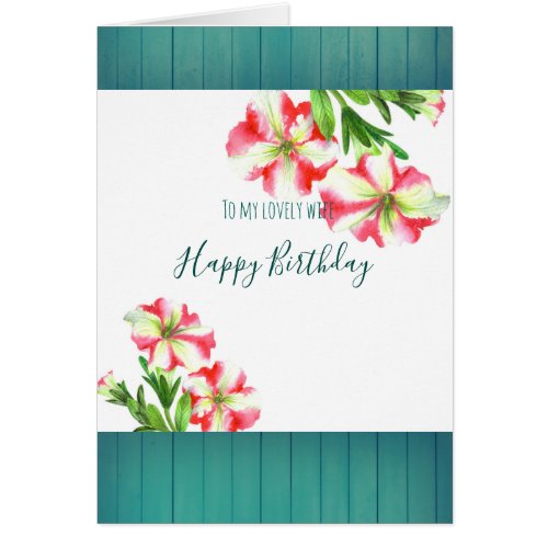 Watercolor Pink and White Petunias Happy Birthday