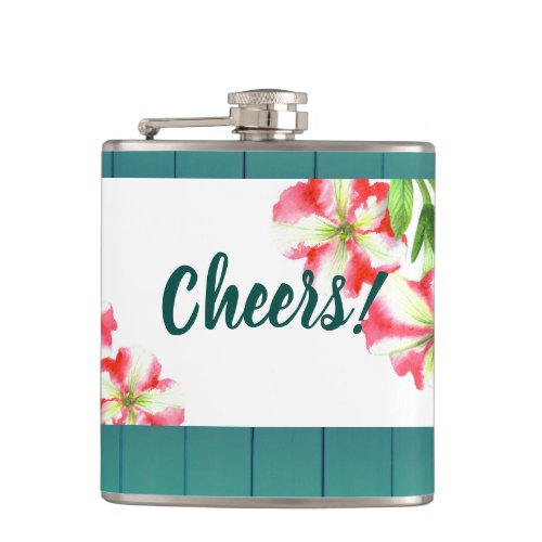 Watercolor Pink and White Petunias Illustration Flask