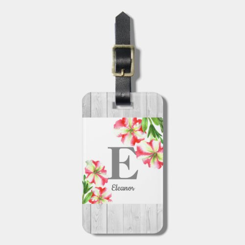 Watercolor Pink and White Petunias Illustration Luggage Tag