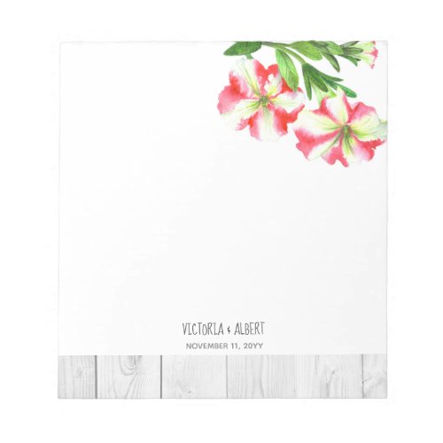 Watercolor Pink and White Petunias Illustration Notepad