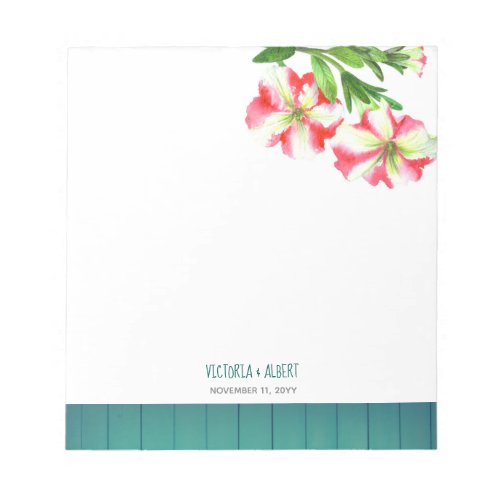 Watercolor Pink and White Petunias Illustration Notepad