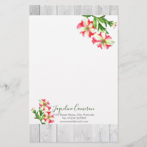 Watercolor Pink and White Petunias Illustration Stationery