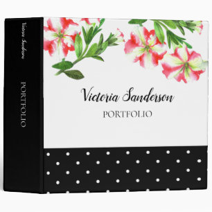 Watercolor Pink and White Petunias Polka Dot 3 Ring Binder