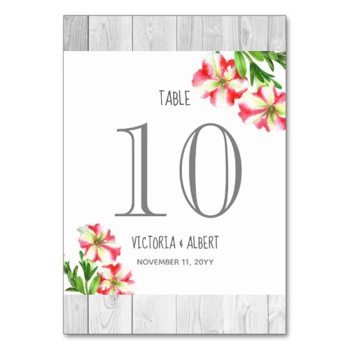 Watercolor Pink and White Petunias Table Number