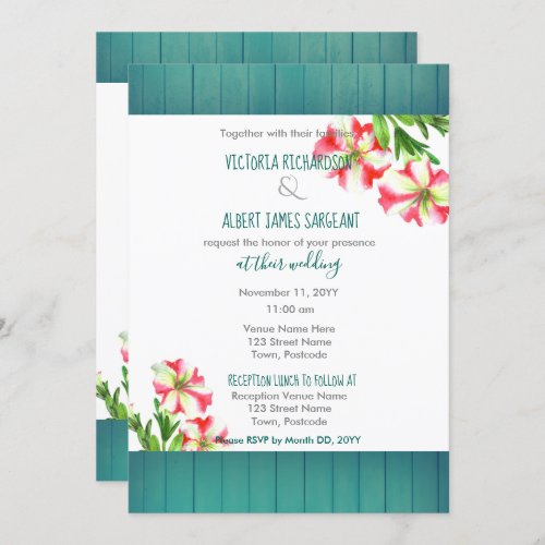 Watercolor Pink and White Petunias Wedding Invitation