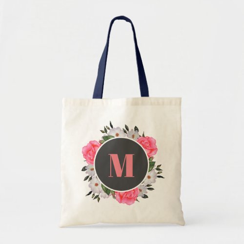 Watercolor Pink and White Roses Circle Wreath Tote Bag