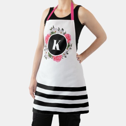 Watercolor Pink and White Roses Wreath Circle Apron