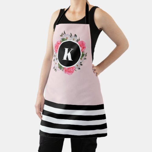 Watercolor Pink and White Roses Wreath Circle Apron