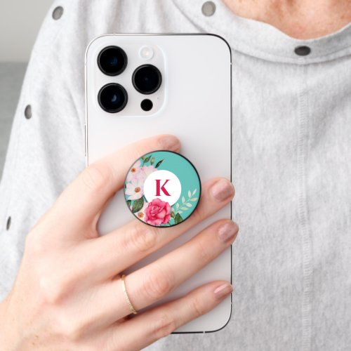 Watercolor Pink and White Roses Wreath Circle PopSocket