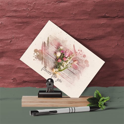 Watercolor Pink and Yellow Floral Bouquet Postcard