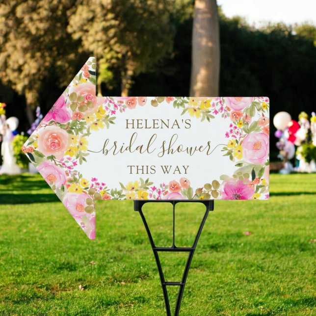 Watercolor Pink and Yellow Floral Bridal Shower Sign (Watercolor Pink and Yellow Floral Bridal Shower Sign)