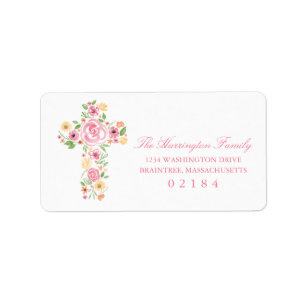 Watercolor Pink and Yellow Flower Cross Label