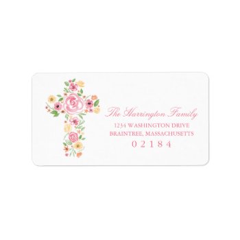 Watercolor Pink And Yellow Flower Cross Label by labellarue at Zazzle