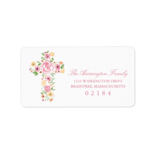 Watercolor Pink and Yellow Flower Cross Label