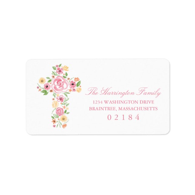 Watercolor Pink and Yellow Flower Cross Label (Front)