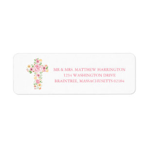 Watercolor Pink and Yellow Flower Cross Label