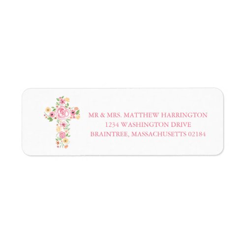 Watercolor Pink and Yellow Flower Cross Label