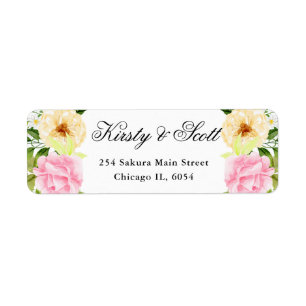 Watercolor Pink and Yellow Flowers Wedding address Label