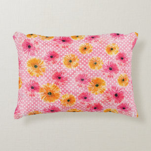 Watercolor pink and yellow gerbera flowers pattern accent pillow