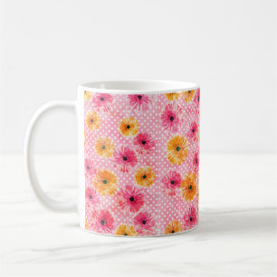 Watercolor pink and yellow gerbera flowers pattern coffee mug