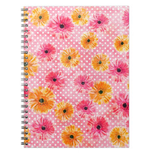 Watercolor pink and yellow gerbera flowers pattern notebook