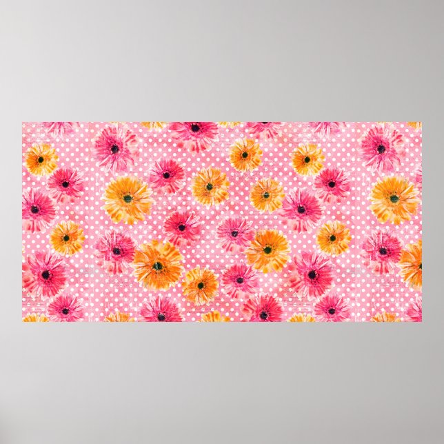 Watercolor pink and yellow gerbera flowers pattern poster (Front)