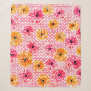 Watercolor pink and yellow gerbera flowers pattern sherpa blanket