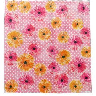 Watercolor pink and yellow gerbera flowers pattern shower curtain