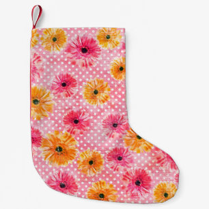 Watercolor pink and yellow gerbera flowers pattern small christmas stocking