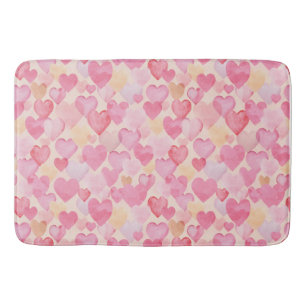 Watercolor Pink and Yellow Hearts cute romantic Bath Mat