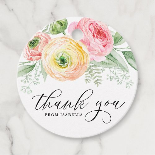 Watercolor Pink and Yellow Ranunculus Thank You Favor Tags